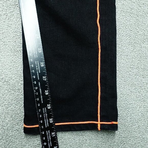 Old Navy Custom Slim Denim Jeans Men 30 X 32 Black Neon Orange Ripped - Picture 4 of 7